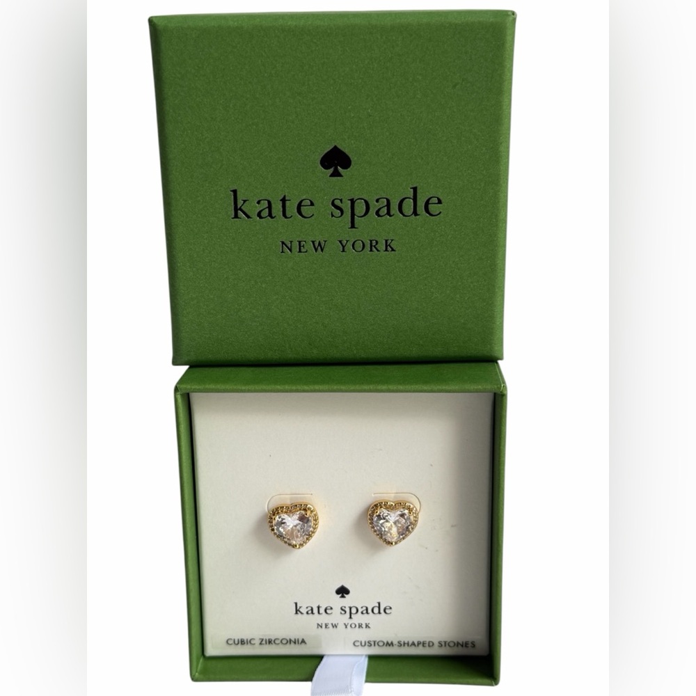 NIB Kate Spade New York My Love Clear/Gold Heart Stud earrings Cubic Zirconia🫶💚